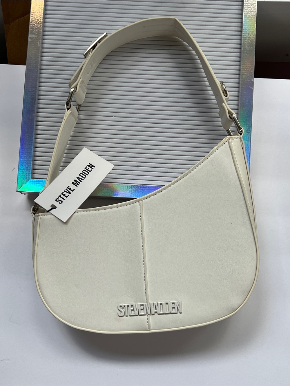Steve Madden White Crescent Shoulder Bag